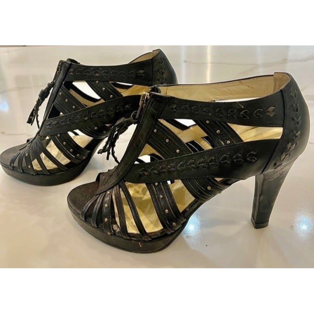 Black leather zip up Heels